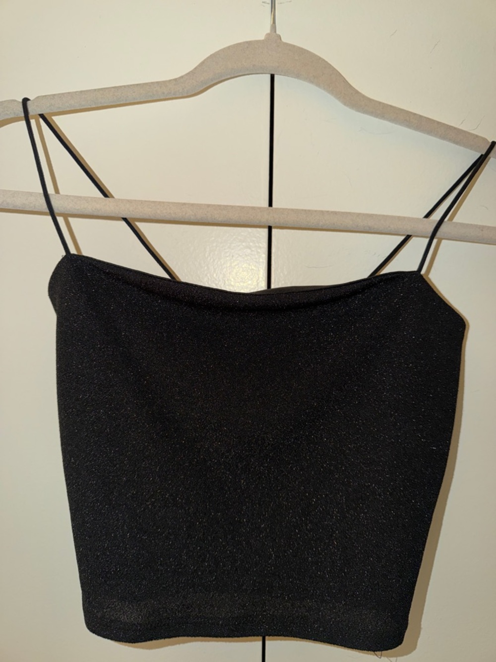 Black Sparkle Spaghetti Strap Crop Top